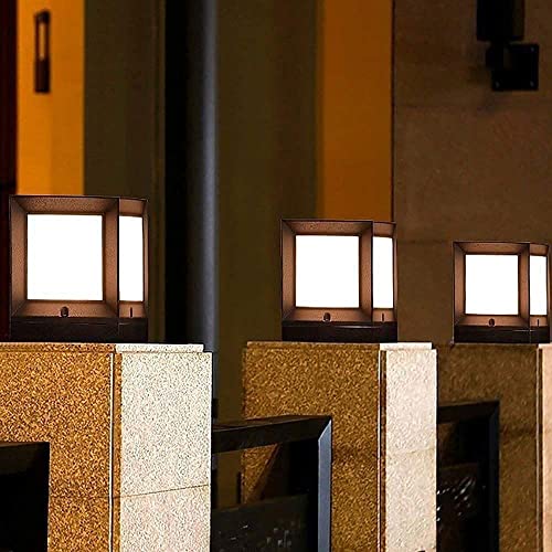 CZLZY Modern Simple E27 Pillar Lamp Creative Aluminum Square Column Light Outdoor Post Light Fixtures Waterproof IP55 Acrylic Lamp Shade Courtyard Fence Lawn Landscape Light