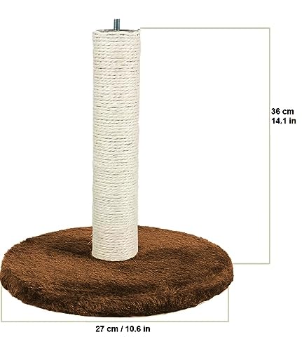 Cat Scratching Post with Premium Natural Sisal Rope - Cats Scratch Post Indoor Play for Small Kitten with Dangling Ball & Feather Toy Covered with Soft Smooth Plush Fabric, Stable Cat Stand (Brown)