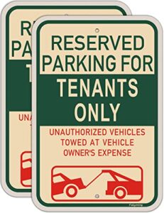 2 pack reserved parking sign tenants only sign 18 x 12 inches reserved parking for tenants unauthorized vehicles towed signs metal reflective sturdy rust aluminum weatherproof durable easy mounting