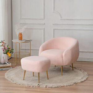 kiztir pink accent chair, reading chair with ottoman/gold legs, sherpa accent chair for living room, bedroom or reception room