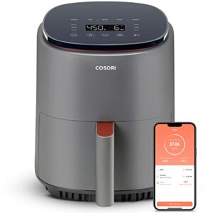 cosori air fryer 4 qt, 7 cooking functions airfryer, 150+ recipes on free app, 97% less fat freidora de aire, dishwasher-safe, designed for 1-3 people, lite 4.0-quart, smart, truffle gray