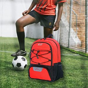 WOLT | Youth Soccer Bag - Soccer Backpack & Bags for Basketball, Volleyball & Football Sports, Includes Separate Cleat Shoe and Ball Compartment, fit to Youth & Adult (Red)