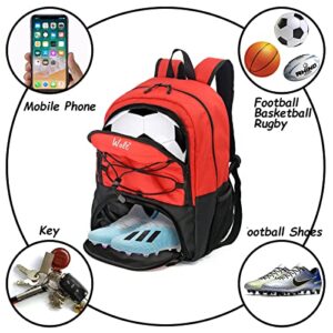 WOLT | Youth Soccer Bag - Soccer Backpack & Bags for Basketball, Volleyball & Football Sports, Includes Separate Cleat Shoe and Ball Compartment, fit to Youth & Adult (Red)