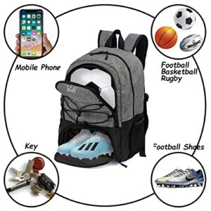 WOLT | Youth Soccer Bag - Soccer Backpack & Bags for Basketball, Volleyball & Football Sports, Includes Separate Cleat Shoe and Ball Compartment, fit to Youth & Adult (Grey)