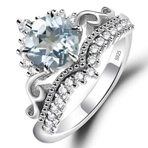 luo 925 sterling silver round 7 mm aquamarine ring princess crown tiara engagement ring for women us size 10