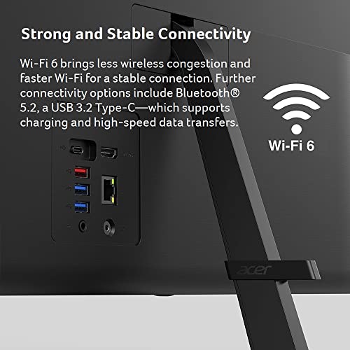 Acer Aspire C24-1700-UA91 AIO Desktop | 23.8" Full HD IPS Display | 12th Gen Intel Core i3-1215U | Intel UHD Graphics | 8GB DDR4 | 512GB NVMe M.2 SSD | Intel Wireless Wi-Fi 6 | Windows 11 Home,Black