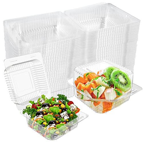 WANBAO 5 x 5 Inch Clear Plastic Take out Containers,Disposable Clamshell Dessert Container with Lid, 130 PCS for Salads, Pasta, Sandwiches