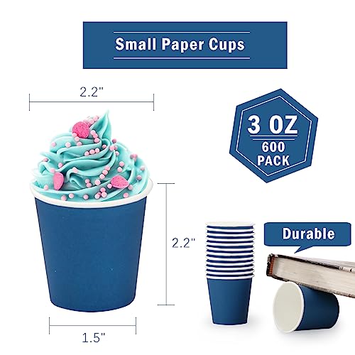 SIUQ 600 Pack 3 oz Paper Cups, Disposable Bathroom Cups, Small Mouthwash Cups, First Taste Cup Hot/Cold Beverage Drinking Cup for Party, Picnic, BBQ, Travel, and Communion (Navy Blue)