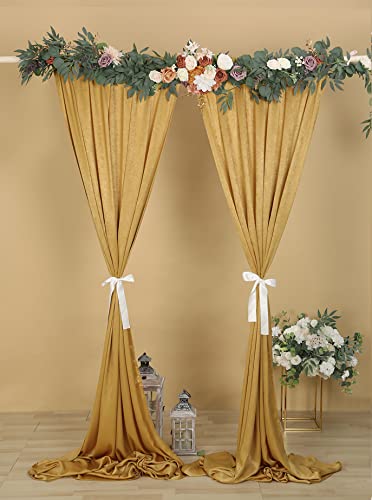 Cytdkve 2 Panels 4.8 Feet x 10 Feet Deep Gold Velvet-Like Wedding Backdrop Curtain Drapes, Silky Soft Window Curtains Panels for Wedding Ceremony Birthday Party Decorations