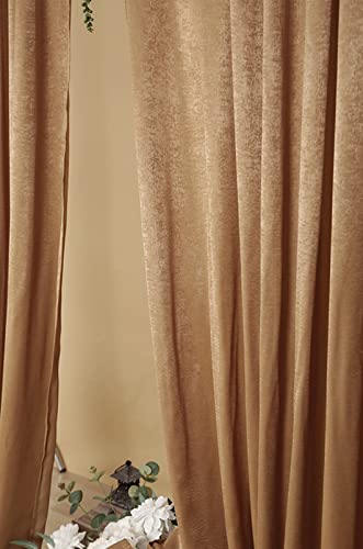 Cytdkve 2 Panels 4.8 Feet x 10 Feet Gold Brown Velvet-Like Wedding Backdrop Curtain Drapes, Silky Soft Window Curtains Panels for Wedding Ceremony Birthday Party Decorations