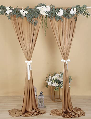 Cytdkve 2 Panels 4.8 Feet x 10 Feet Gold Brown Velvet-Like Wedding Backdrop Curtain Drapes, Silky Soft Window Curtains Panels for Wedding Ceremony Birthday Party Decorations