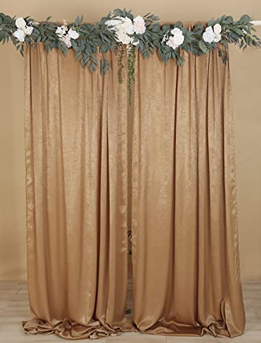 Cytdkve 2 Panels 4.8 Feet x 10 Feet Gold Brown Velvet-Like Wedding Backdrop Curtain Drapes, Silky Soft Window Curtains Panels for Wedding Ceremony Birthday Party Decorations