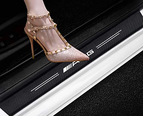 Car Stickers for Car Door Threshold Protection with AMG Logo,4PCS Carbon Fiber Door Sill Scuff Plate Protective Covers, Self-Adhesive Door Entry Guard Stickers, Interior Accessories Anti-Collision