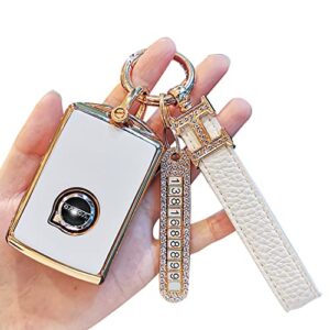 rosyszou tpu car remote key fob cover for volvo xc40 xc60 xc90 s90 xc60 xc90 xc40 s90 v90 2018 2019 2020 2021 keychain car accessories (keychain-white)
