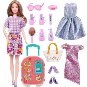 doll travel clothes and accessories for 11.5 inch doll travel carrier storage including luggage 3 sets clothes sunglasses handbag shoes (doll is not included)