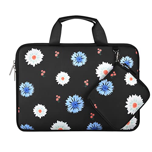 MOSISO Laptop Sleeve Compatible with MacBook Air/Pro, 13-13.3 inch Notebook,Compatible with MacBook Pro 14 inch 2023-2021 A2779 M2 A2442 M1, Calliopsis Flower Neoprene Bag with Handle&Small Case,Black