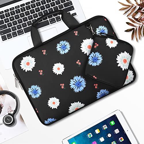 MOSISO Laptop Sleeve Compatible with MacBook Air/Pro, 13-13.3 inch Notebook,Compatible with MacBook Pro 14 inch 2023-2021 A2779 M2 A2442 M1, Calliopsis Flower Neoprene Bag with Handle&Small Case,Black