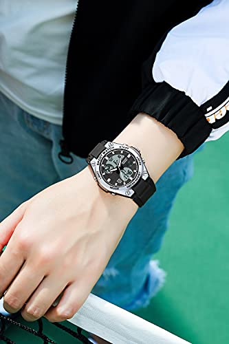 KXAITO Women's Ladies Outdoor Waterproof Sports Watch Quartz Watch Fashion Bracelet Movement Analog-Digital Display Girls Wrist Watches 6067 (Black Silver)