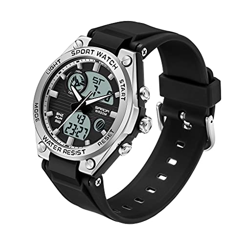 KXAITO Women's Ladies Outdoor Waterproof Sports Watch Quartz Watch Fashion Bracelet Movement Analog-Digital Display Girls Wrist Watches 6067 (Black Silver)