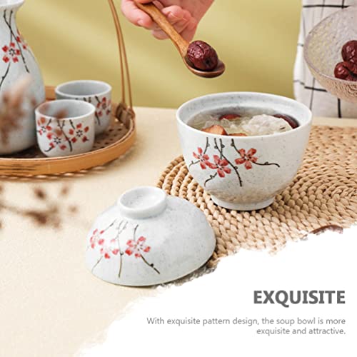 Hemoton 2 Sets Chawanmushi Cups with Lids Personal Stew Pot Ceramic Birds Nest Tonic Cup Small Steam Soup Bowl Dessert Cup for Home Kitchen Restaurant