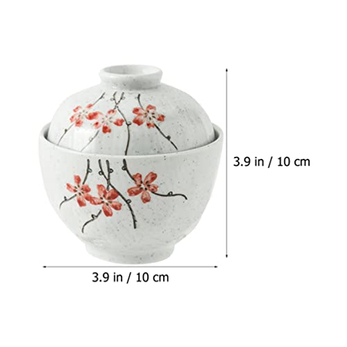 Hemoton 2 Sets Chawanmushi Cups with Lids Personal Stew Pot Ceramic Birds Nest Tonic Cup Small Steam Soup Bowl Dessert Cup for Home Kitchen Restaurant