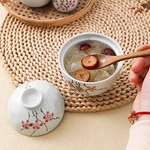 Hemoton 2 Sets Chawanmushi Cups with Lids Personal Stew Pot Ceramic Birds Nest Tonic Cup Small Steam Soup Bowl Dessert Cup for Home Kitchen Restaurant