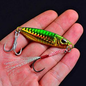 Jigging Lures Fishing, 30g Slow Jig Baits, Offshore Micro Jigs for Tuna King Sna Grouper Bass, Metal Jig with Treble Hook and Assist Hooks 7Pieces/6Pieces