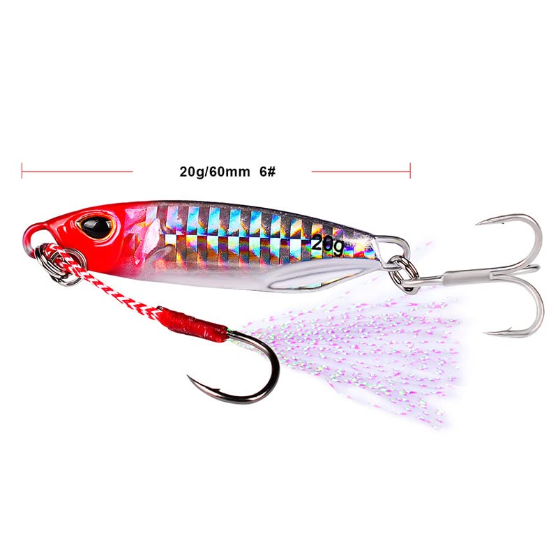 Jigging Lures Fishing, 30g Slow Jig Baits, Offshore Micro Jigs for Tuna King Sna Grouper Bass, Metal Jig with Treble Hook and Assist Hooks 7Pieces/6Pieces