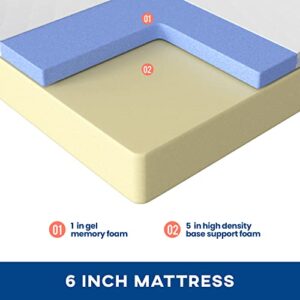 Full Mattress 6 inch Gel Memory Foam Mattress for Cool Sleep & Pressure Relief, Medium Firm Mattresses CertiPUR-US Certified/Bed-in-a-Box/Pressure Relieving Full Size