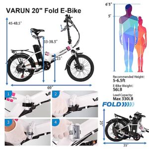 VARUN Folding Electric Bike for Adults 20"/26" Electric Bicycle with 20/25MPH E-Bike UL Certification Removable Battery Shimano 7-Speed Electric City Commuter Bicycle