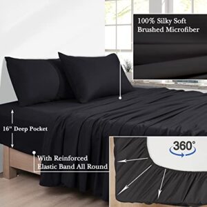 PHF 7 Pieces Queen Comforter Set Black, Bed in a Bag Comforter & 16" Sheet Set All Season, Ultra Soft Noiseless Bedding Sets with Comforter, Sheets, Pillowcases & Shams