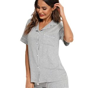 Aamikast Button Up Pajama Set for Women Shorts Short Sleeve Knit Sleepwear 2 Pice Pjs Sets (X-Large, Light Gray)