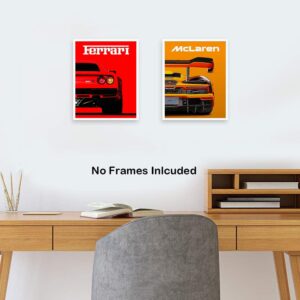 Modern Car Posters Classic Supercar Wall Art Prints, Cool Racing Ferrari Lamborghini McLaren Pagani Canvas Posters for Man Cave Boys Room Wall Decor, Sports Car Art Prints, Set of 4 (8"x10" Unframed)