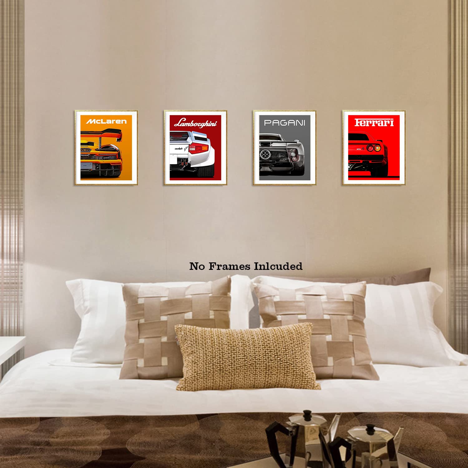 Modern Car Posters Classic Supercar Wall Art Prints, Cool Racing Ferrari Lamborghini McLaren Pagani Canvas Posters for Man Cave Boys Room Wall Decor, Sports Car Art Prints, Set of 4 (8"x10" Unframed)