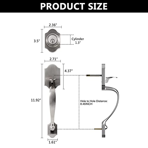 NeuType Front Door Handle, Front Door Lock Set, Door Handle Sets with Single Cylinder Deadbolt and Door Knob, Entrance Handle Set with Lock, Reversible for Right & Left Handed, Satin Nickel