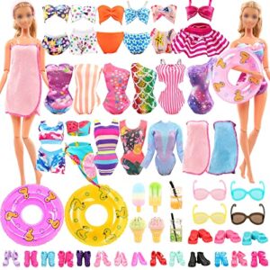 lot 26 pack doll clothes and accessories beach bathing set including 5 swimsuit 1 bathrobe 2 swimming rings with 18 pcs glasses shoes drinks for 11.5 inch girl dolls