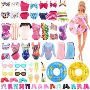 Lot 26 Pack Doll Clothes and Accessories Beach Bathing Set Including 5 Swimsuit 1 Bathrobe 2 Swimming Rings with 18 pcs Glasses Shoes Drinks for 11.5 inch Girl Dolls