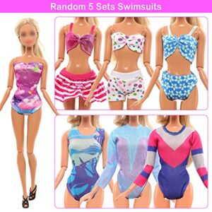 Lot 26 Pack Doll Clothes and Accessories Beach Bathing Set Including 5 Swimsuit 1 Bathrobe 2 Swimming Rings with 18 pcs Glasses Shoes Drinks for 11.5 inch Girl Dolls