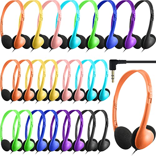 24 Pack Class Set Classroom School Headphones for Kids Child Children Multi Colored Stereo Over Ear Earphones Student Over The Head Headphones Bulk with 3.5 mm Headphone Plug for Adults, 8 Color