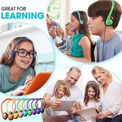 24 Pack Class Set Classroom School Headphones for Kids Child Children Multi Colored Stereo Over Ear Earphones Student Over The Head Headphones Bulk with 3.5 mm Headphone Plug for Adults, 8 Color