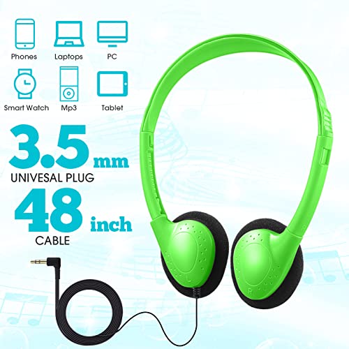 24 Pack Class Set Classroom School Headphones for Kids Child Children Multi Colored Stereo Over Ear Earphones Student Over The Head Headphones Bulk with 3.5 mm Headphone Plug for Adults, 8 Color