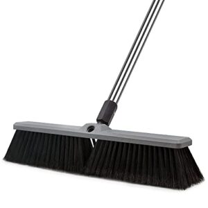 push broom outdoor 18" heavy duty with 63" long handle stiff bristles, large commercial broom for sweeping garage shop driveway patio deck, scrub brush for cleaning concrete wood