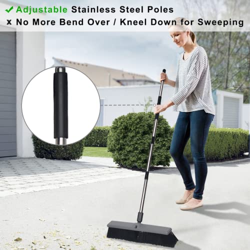 Push Broom Outdoor 18" Heavy Duty with 63" Long Handle Stiff Bristles, Large Commercial Broom for Sweeping Garage Shop Driveway Patio Deck, Scrub Brush for Cleaning Concrete Wood