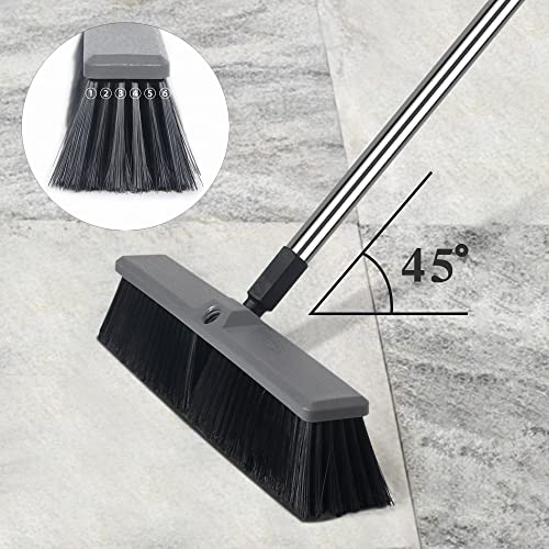 Push Broom Outdoor 18" Heavy Duty with 63" Long Handle Stiff Bristles, Large Commercial Broom for Sweeping Garage Shop Driveway Patio Deck, Scrub Brush for Cleaning Concrete Wood