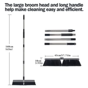 Push Broom Outdoor 18" Heavy Duty with 63" Long Handle Stiff Bristles, Large Commercial Broom for Sweeping Garage Shop Driveway Patio Deck, Scrub Brush for Cleaning Concrete Wood