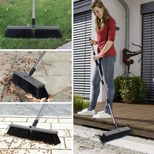 Push Broom Outdoor 18" Heavy Duty with 63" Long Handle Stiff Bristles, Large Commercial Broom for Sweeping Garage Shop Driveway Patio Deck, Scrub Brush for Cleaning Concrete Wood