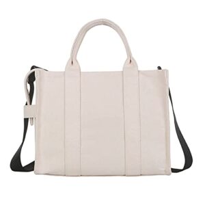 large canvas tote bag simple one-shoulder shopping bag lady letter printing commuter fashion messenger handbag(beige)