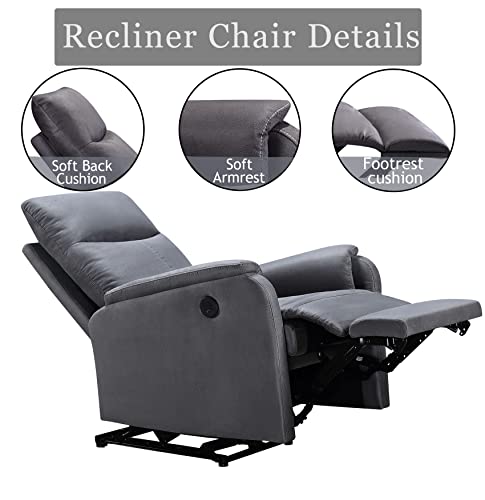 Electric Power Recliner Chair with USB Port,Fabric Ergonomic Lounge Single Sofa Seat Chair,Home Theater Seating with Recliner Function for Small Room 35.4" D x 30" W x 39.8" H