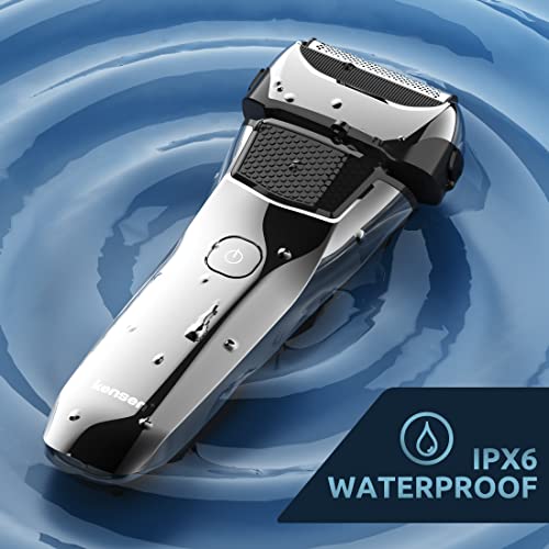 Electric Razor for Men, KENSEN Rechargeable Wet/Dry Foil Electric Shaver, LED Display IPX6 Waterproof Men's Electric Shaver with Pop-up Trimmer