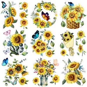 9 sheets sunflower rub on transfer for furniture and craft christmas vintage flowers butterflies spring rub on decal transfer sticker for craft furniture wood decor, 5.5 x 5.7 inches (sunflower)